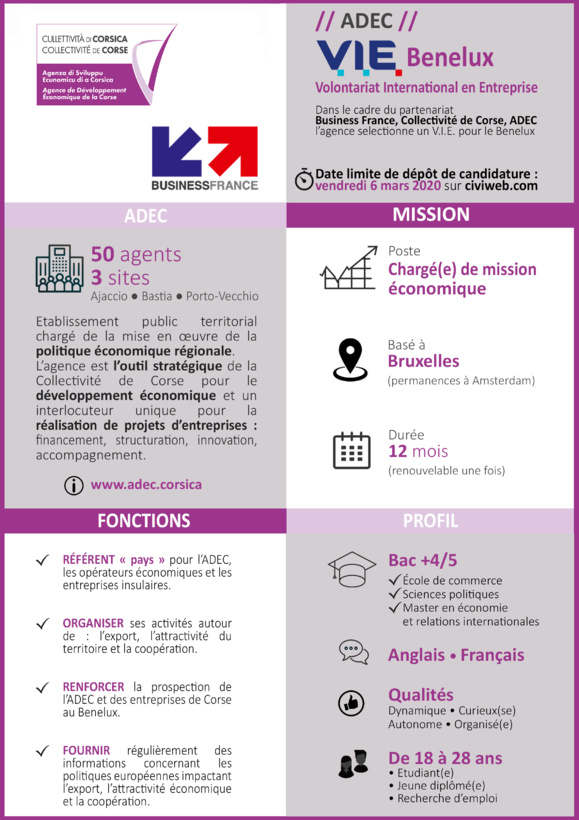 OFFRE DE MISSION 🌍[V.I.E Benelux] basé à Bruxelles ⏰Candidatez jusqu'au 6 mars