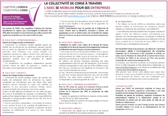 ⚠️#Covid19 LA COLLECTIVITÉ DE CORSE À TRAVERS L’ADEC SE MOBILISE POUR SES ENTREPRISES