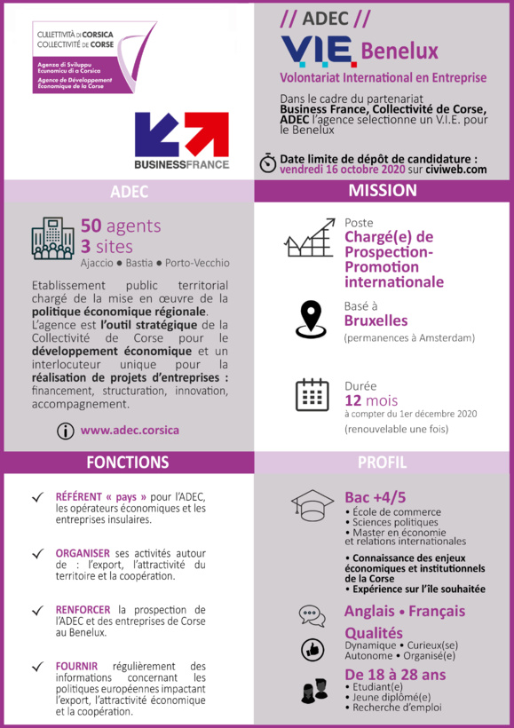 OFFRE DE MISSION 🌍[V.I.E Benelux] basé à Bruxelles ⏰Candidatez jusqu'au 16 Octobre