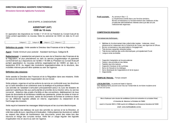🔎[AVIS D’APPEL À CANDIDATURE] L'ADEC RECRUTE : ASSISTANT(H/F) au sein de la Direction des Finances et de la Régulation