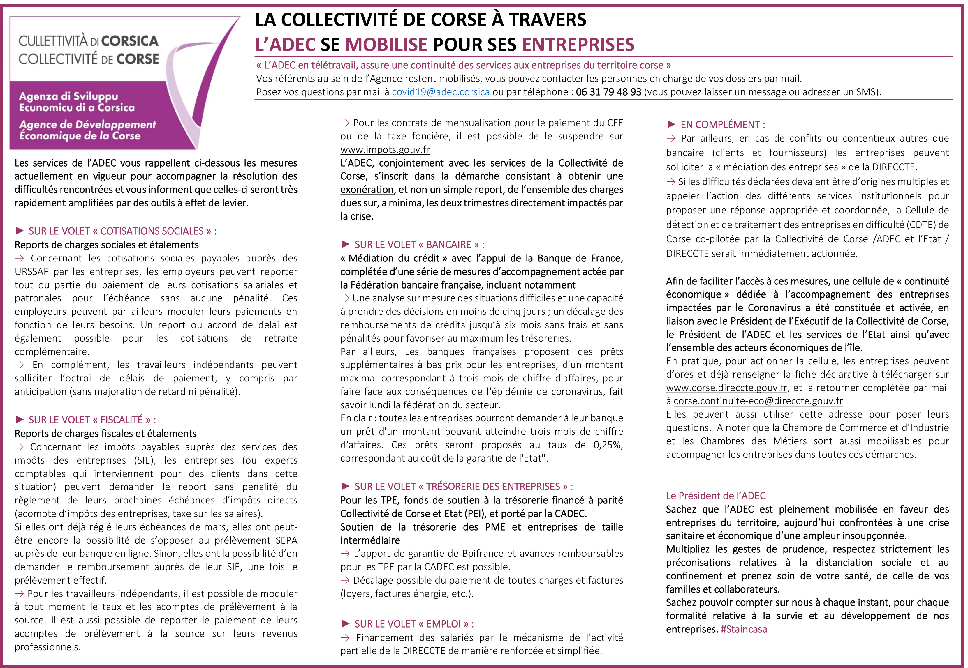 ⚠️#Covid19 LA COLLECTIVITÉ DE CORSE À TRAVERS L’ADEC SE MOBILISE POUR SES ENTREPRISES