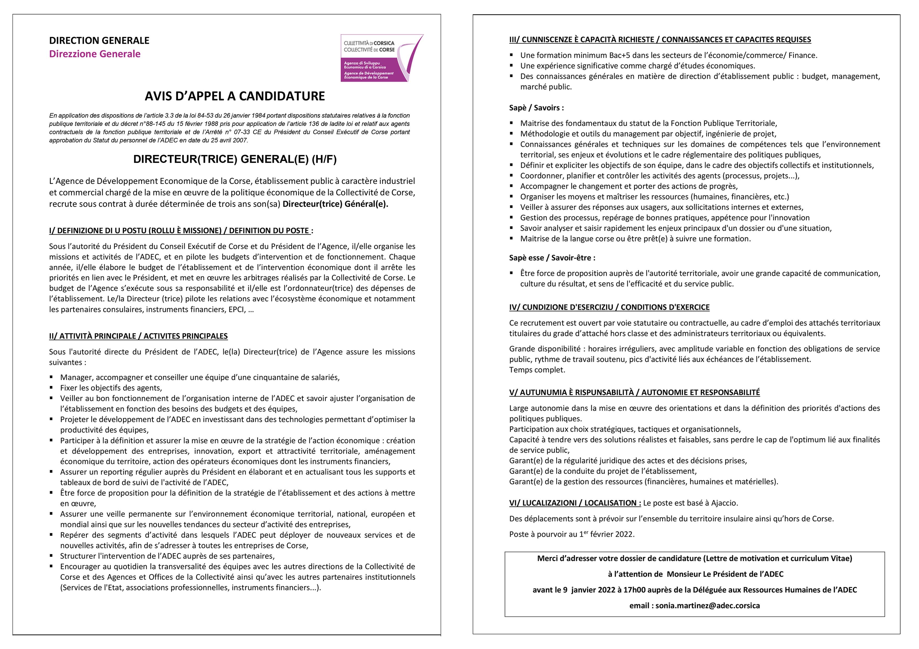 🔎[AVIS D’APPEL À CANDIDATURE] L'ADEC RECRUTE : DIRECTEUR(TRICE) GÉNÉRAL(E) (H/F)