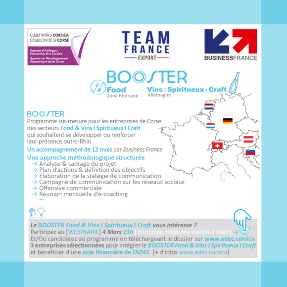 ADEC & Business France [💻WEBINAIRE] 4 Mars à 11h 🔹Venez découvrir le programme BOOSTER Food & Vins Spiritueux Craft Zhone Rhénane